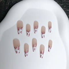 粉色豹紋法式長款穿戴甲甜酷辣妹風簡約百搭美甲貼片預製甲分碼