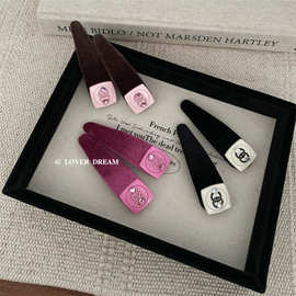 韩国新款粉色水钻字母丝绒布艺发夹 时尚复古BB夹刘海夹高级发饰