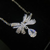Ring with bow, set, platinum necklace, fashionable pendant, universal earrings, 3 piece set, platinum 950 sample
