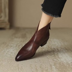 Retro Martin Boots Spring and Autumn Single Boots for Girls and Boys with Medium Heel, Pointed Toe, Thick Heel, Short Boots up to the Ankle