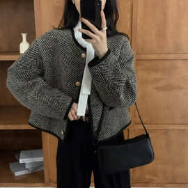 法式小香风复古黑色外套女春秋高级感短款夹克上衣2026年新款女装