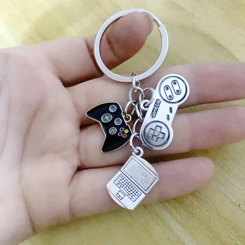 Foreign Trade Video Game Controller Keychain Creative Alloy Game Console Steering Wheel Computer Key Pendant