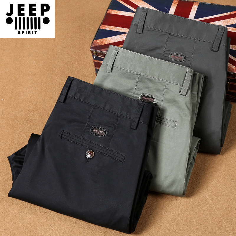 JEEP SPIRIT Pure Cotton Men's Casual Pants Spring and Autumn Middle-aged Business Straight Loose Large Size Long Pants for Men