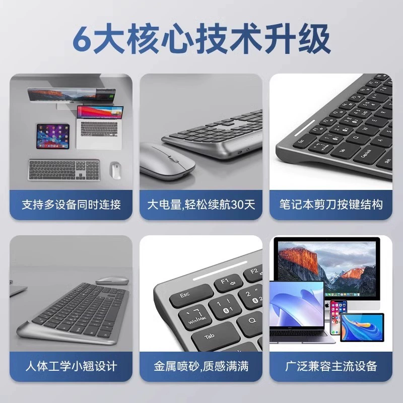 Wireless keyboard, mouse, set, mute physiological laptop for office charging, bluetooth