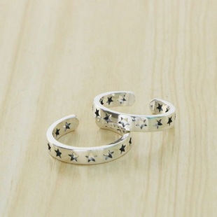 S925 Sterling Silver Retro Ring Cut Out Five-Pointed Star Ins Stylish Trendy Male and Female Couple Ring Simple Versatile Silver Ring
