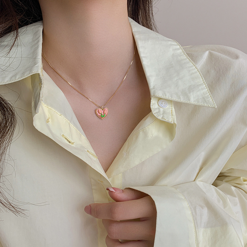 Date Occasion Titanium Steel Material Titanium Steel Sweet Heart Shape Flower Plating Necklace