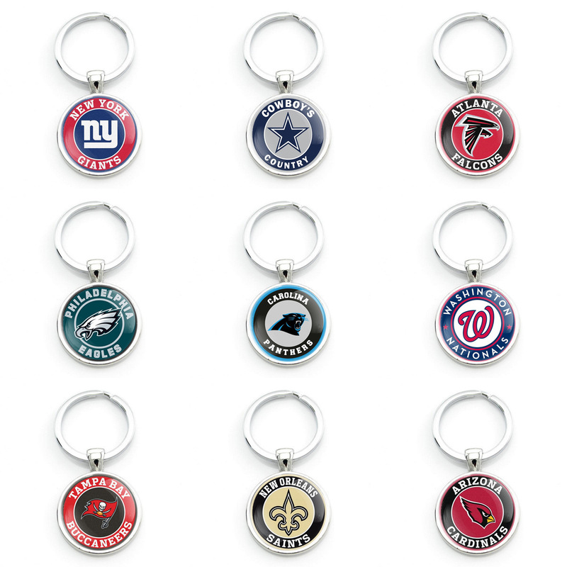 Wholesale in-stock 25mm NFL American football team logo time gem keychain fan souvenir