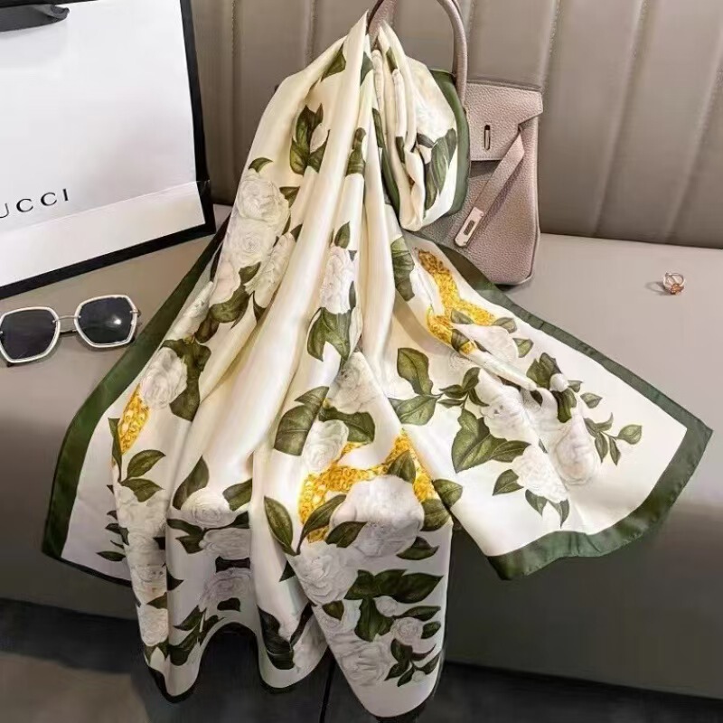 2026 New Summer Silk Scarf for Women, Brocade Printed Long Thin Shawl, Decorative Scarf, Beach Towel 2026 New Summer Silk Scarf for Women, Brocade Printed Long Thin Shawl, Decorative Scarf, Beach Towel