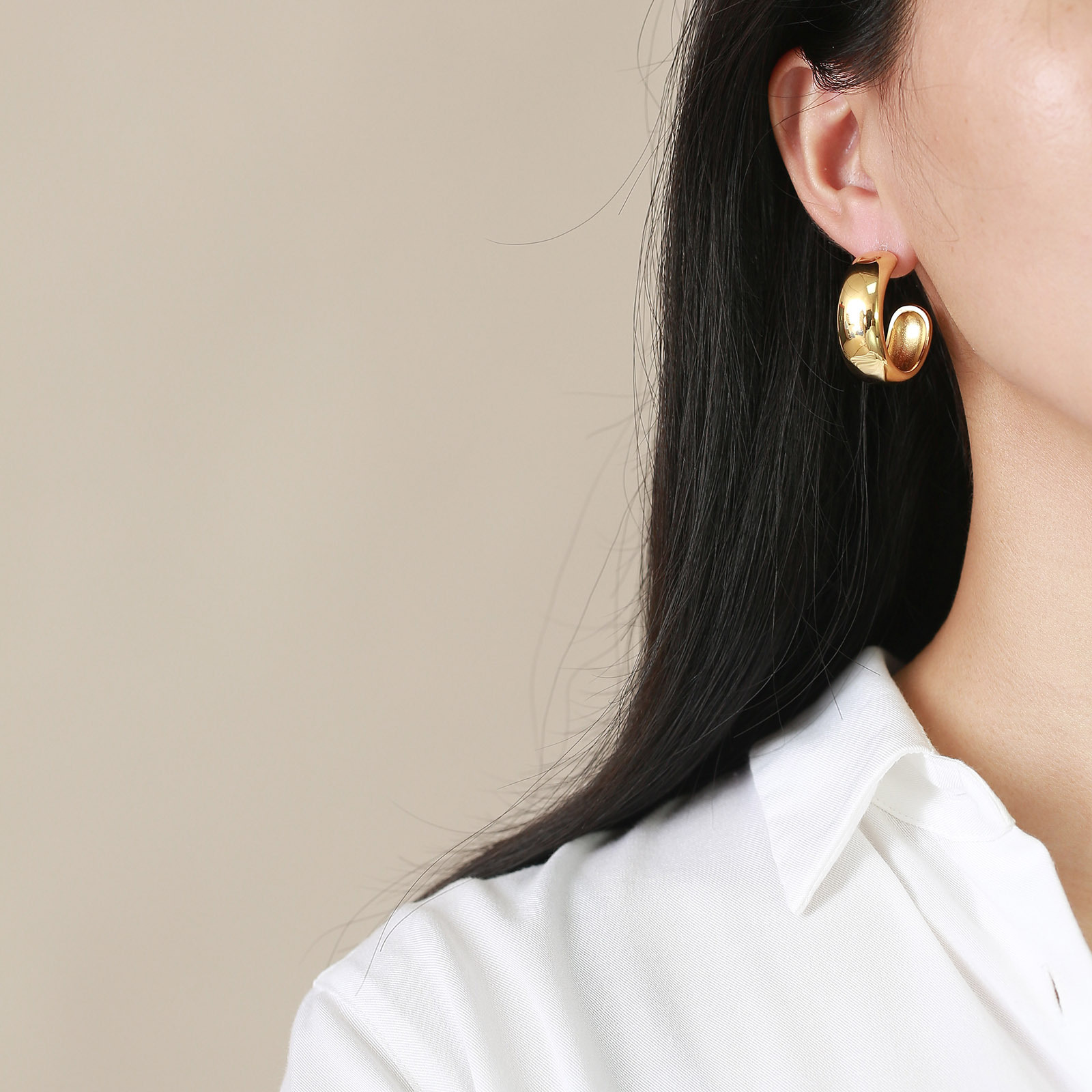 Simple Style C Shape Stainless Steel Ear Studs Plating Stainless Steel Earrings 1 Pair