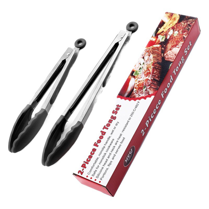 Clip de comida de silicona 7/9/12 pulgadas clip de pan de filete de acero inoxidable clip de carne de barbacoa clip de comida multifuncional resistente a altas temperaturas