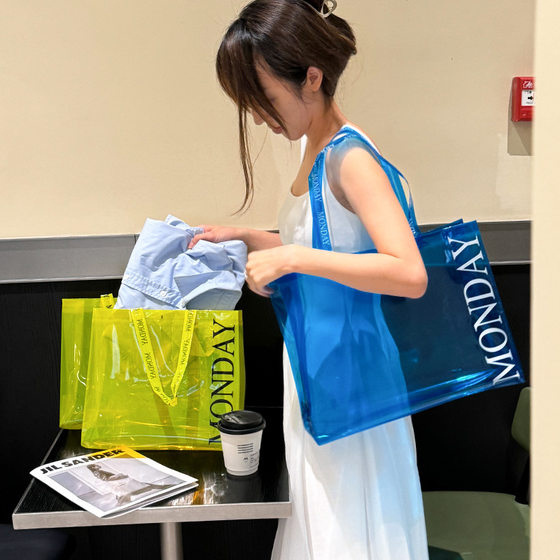 Candy Color Quart Shoulder Gift Bag Garment Clothes Shopping Bag High-grade Transparent PVC Portable Wholesale Klein Blue