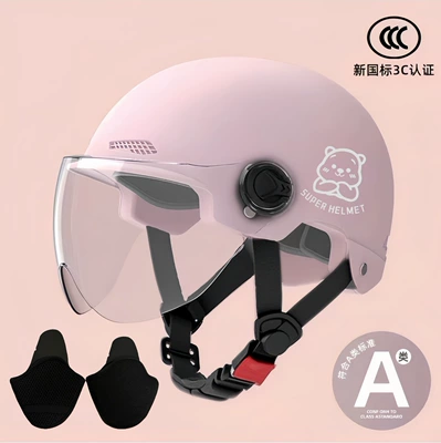 Electric Motorcycle Helmet for Men | Motosiklet kaskı (dəbilqə) - 02-pink-transparent-short-glasses-silver-bear-ear-protection