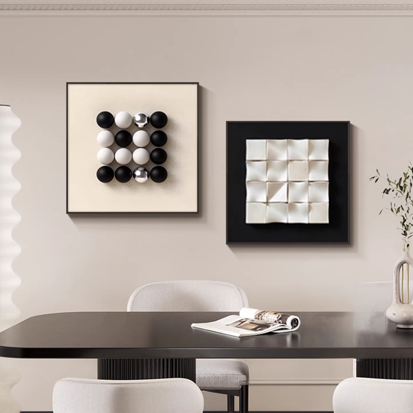 Blanco y negro gris abstracto decoración de comedor pintura moderna simple alta sensación de arte sala de estar colgar pintura pintura dormitorio pintura mural de mesa de comedor