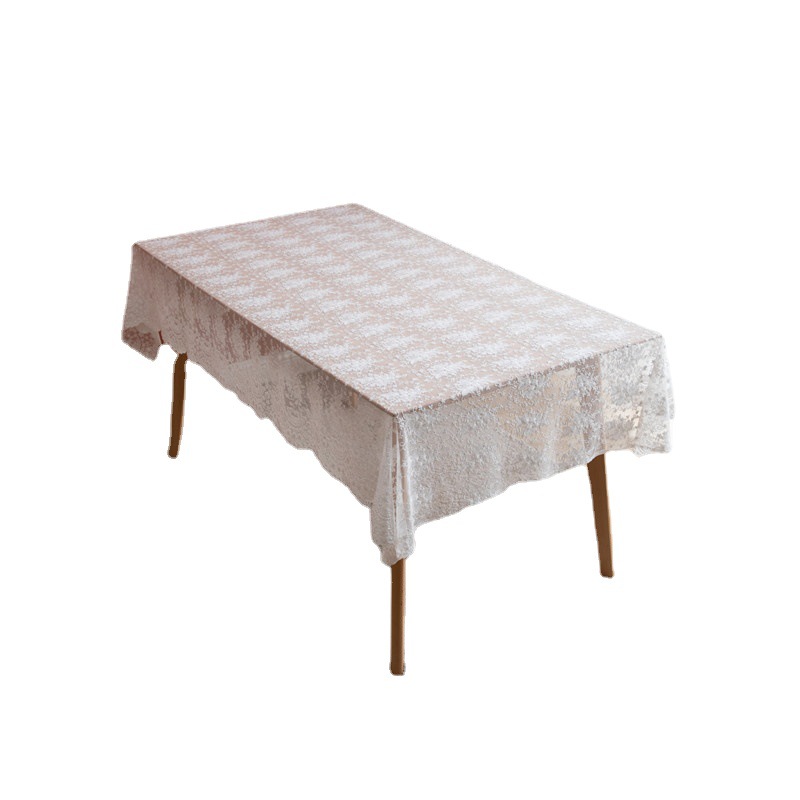 French-style Romantic White Lace Embroidered Rectangular Tablecloth Cover Wedding Decoration And Photo Background,_voghion.com