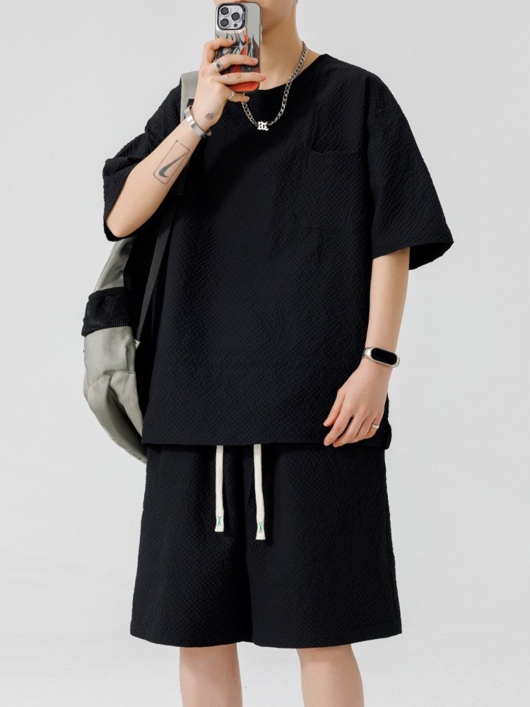 Traje casual Traje de oxígeno de hielo de verano para hombre Camiseta de manga corta Conjunto de hombre con ropa deportiva hermosa de dos piezas