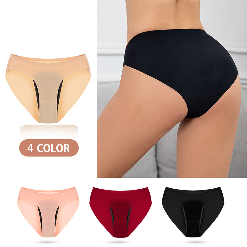 Cross-border foreign trade ice silk invisible four-layer physiological underwear postpartum leak-proof absorption monthly period triangle pants for women wholesale