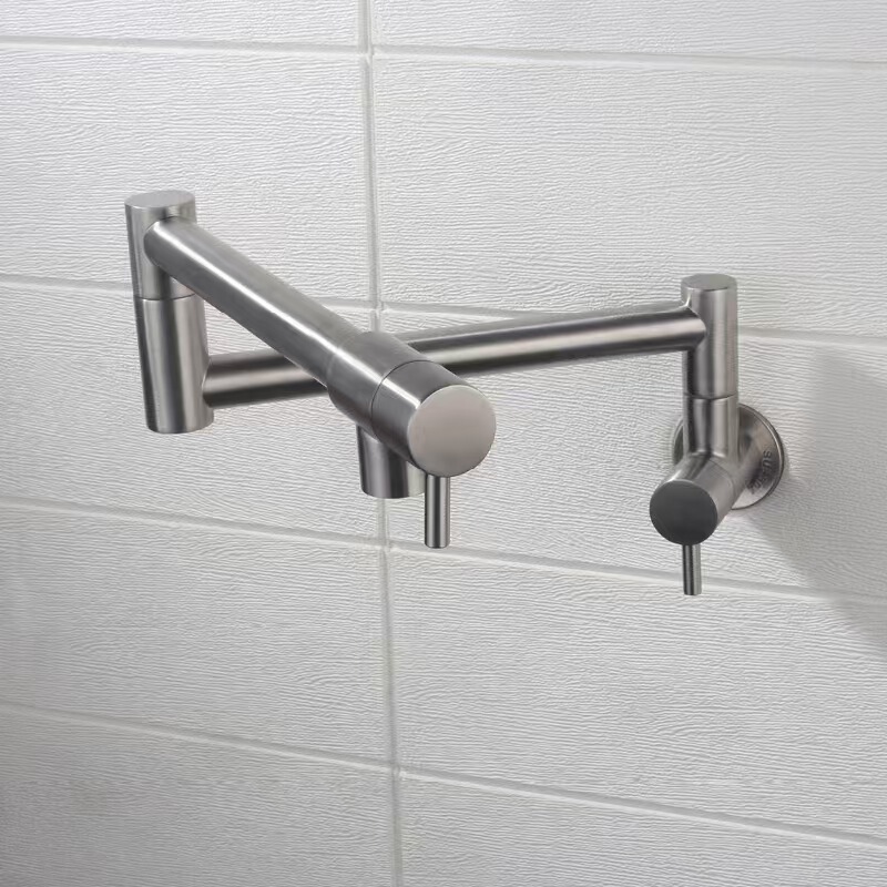 Foreign Trade Folding Wall-Mounted Double-Open Kitchen Extended Retractable Rotating Universal 201 Stainless Steel Single Cold Water Faucet