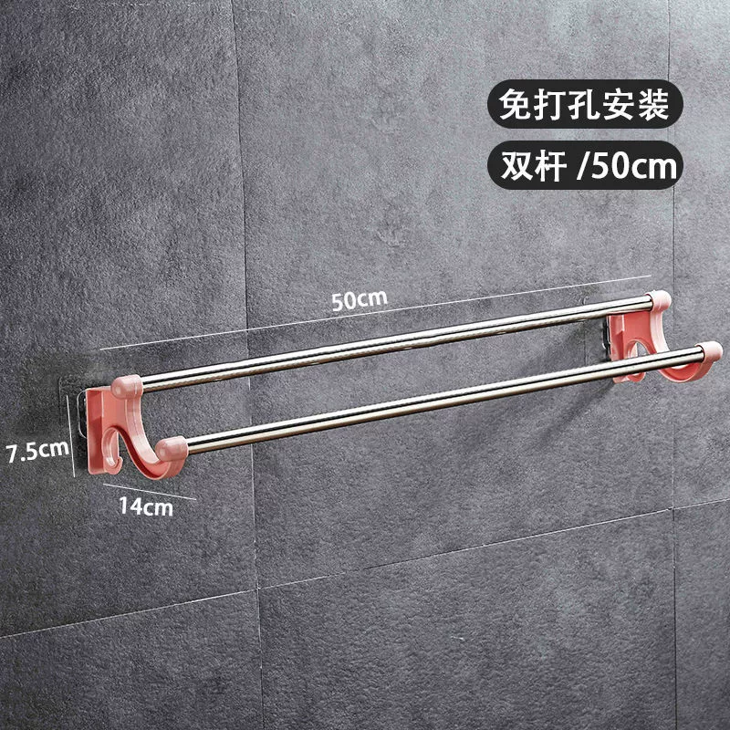 Stainless steel multi-purpose towel rack with hooks, no drilling, various sizes, durable design