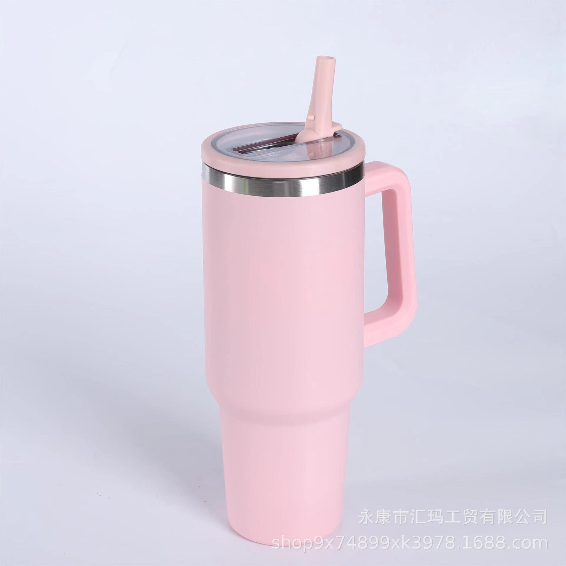 Taza térmica de acero inoxidable 304 de doble capa con aislamiento al vacío, de 40 oz, con asa, para automóvil, de gran capacidad, con popote, popular para exportación.