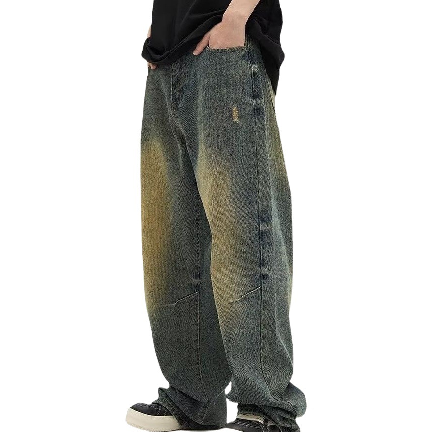 American Street retro wide-leg jeans marca de moda todo partido suelto recto fregona pantalones casuales hombres de moda