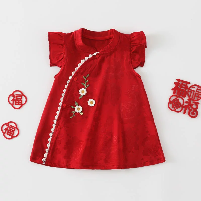 Летнее платье для маленьких девочек, тонкое платье Cheongsam в китайском стиле, платье принцессы для девочек одного года, подарок на один год
