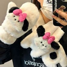 卡通圣诞帕恰狗毛绒手套冬季保暖加厚加绒全包学生骑车挂脖手套