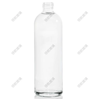 定制简约圆形晶白料玻璃瓶750ml红酒瓶伏特加威士忌空酒瓶