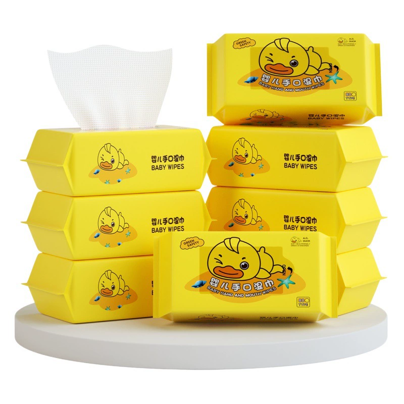 Оптовая Продажа с фабрики салфетки детские руки рот детские одноразовые влажные салфетки маленькая Желтая утка жемчужный узор влажные салфетки Бумага