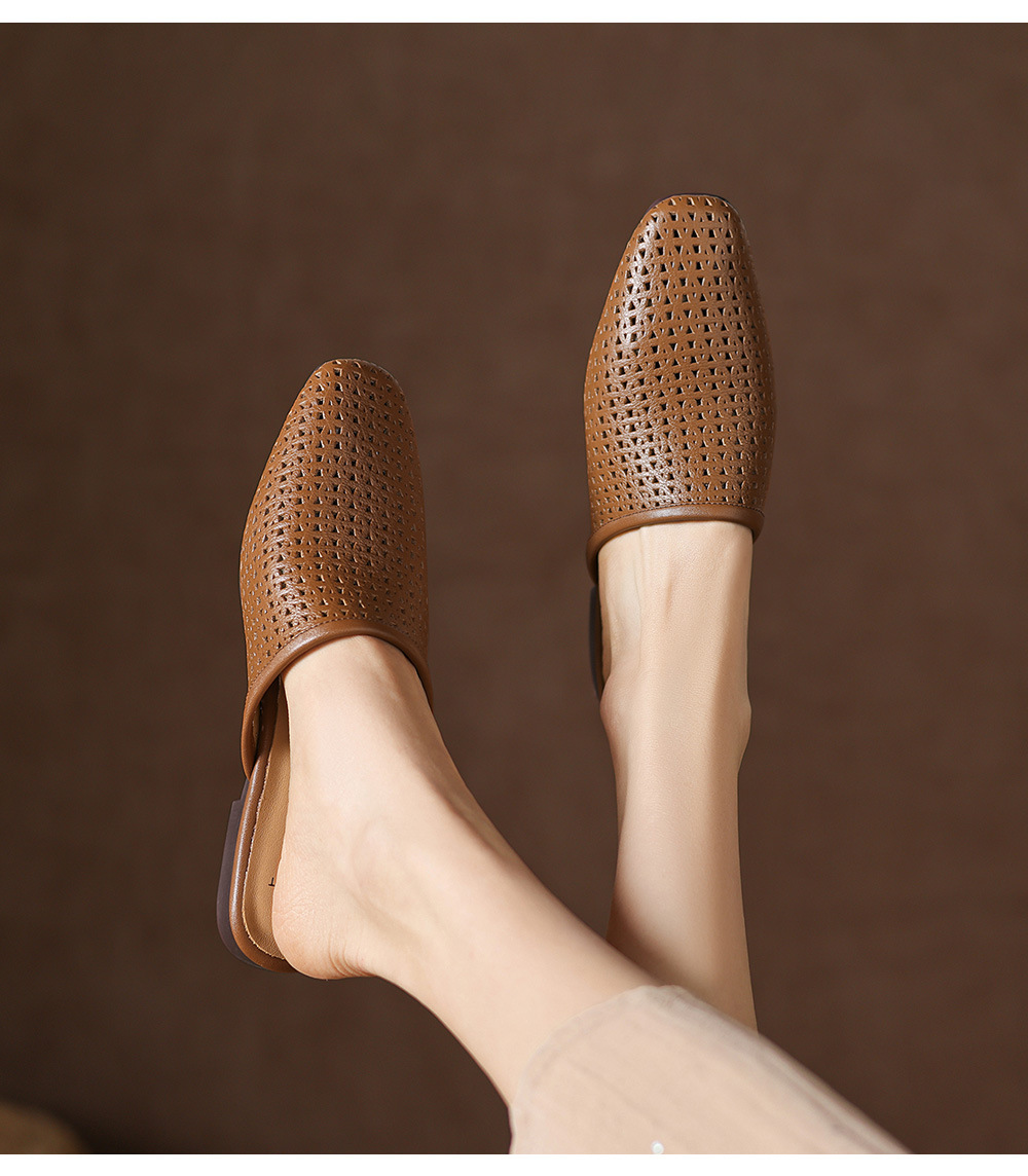Dép sandal nữ quai chữ V đế bệt da bò mùa xuân hè — đen chi tiết 4