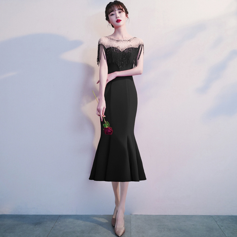 Vestido de noche negro 2024 Nuevo elegante vestido de compromiso Socialite Ceremonia de premio anfitrión banquete vestido verano