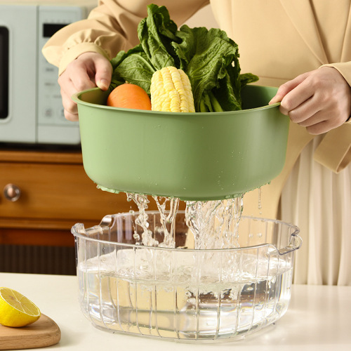 Plastic drain basket double layer transparent PET sink square drain blue kitchen living room fruit rice drain basket