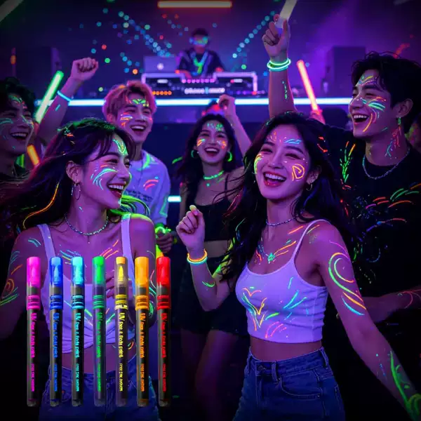 Cross-border UV glow-in-the-dark body painting pen, washable, for DIY facial graffiti, purple light ambient glow acrylic marker pen