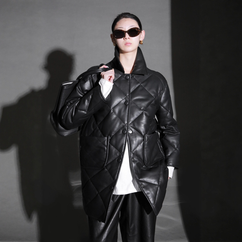 High-End Quilted Lapel Goatskin Mid-Length down Jacket for Women 25 Winter New Casual Warm Goose down Jacket High-End Quilted Lapel Goatskin Mid-Length down Jacket for Women 25 Winter New Casual Warm Goose down Jacket