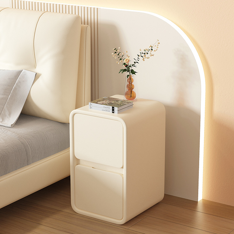Cream Wind Bedside Table Simple Modern Wooden Leather Bed Side Cabinet Small Ultra Narrow 20cm Minimalist Mini Storage Cabinet