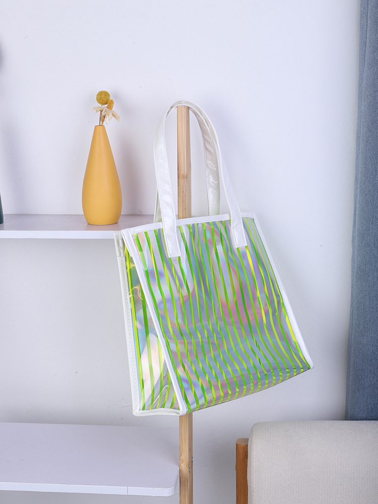 透明条纹镭射包手提袋pvc礼品生日结婚高档伴手礼炫彩包装袋定