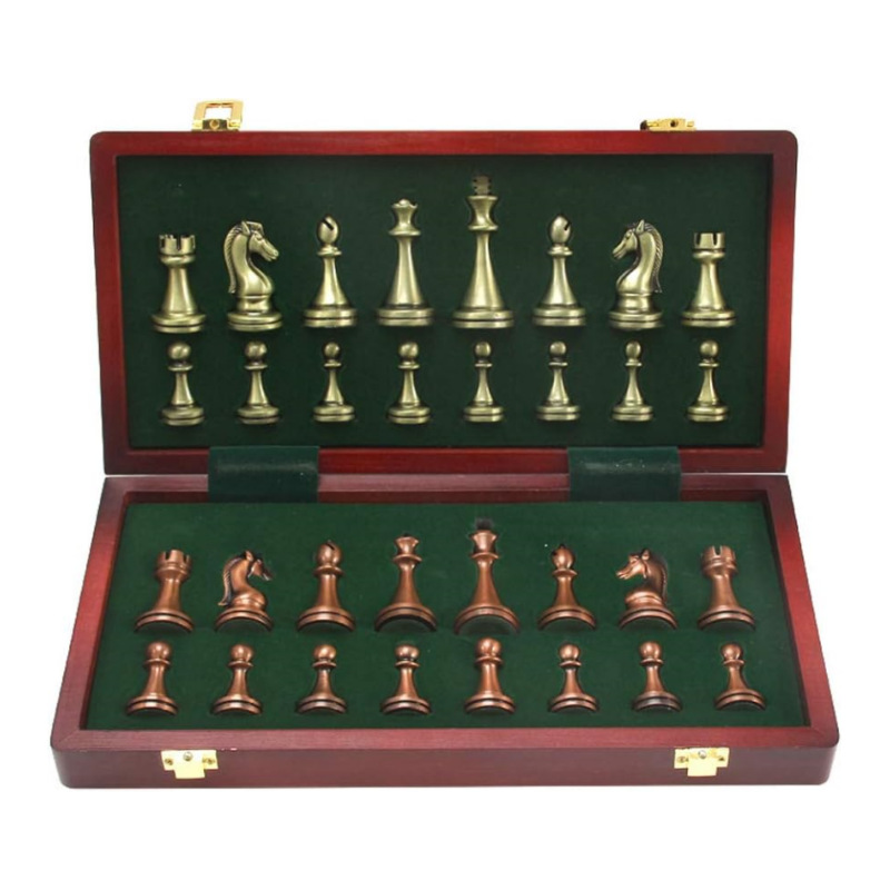 Chess Wooden Folding Chessboard Retro Metal Chess Pieces suit High-Grade Large Chess Chess International