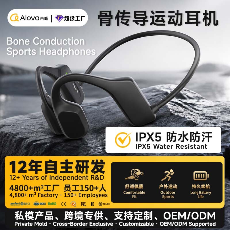 Cross-Border Popular Bone Conduction Headphones, Wireless Bluetooth Outdoor Sports Headphones, Dedicated for Running and Cycling, Open-Style Sports Headphones