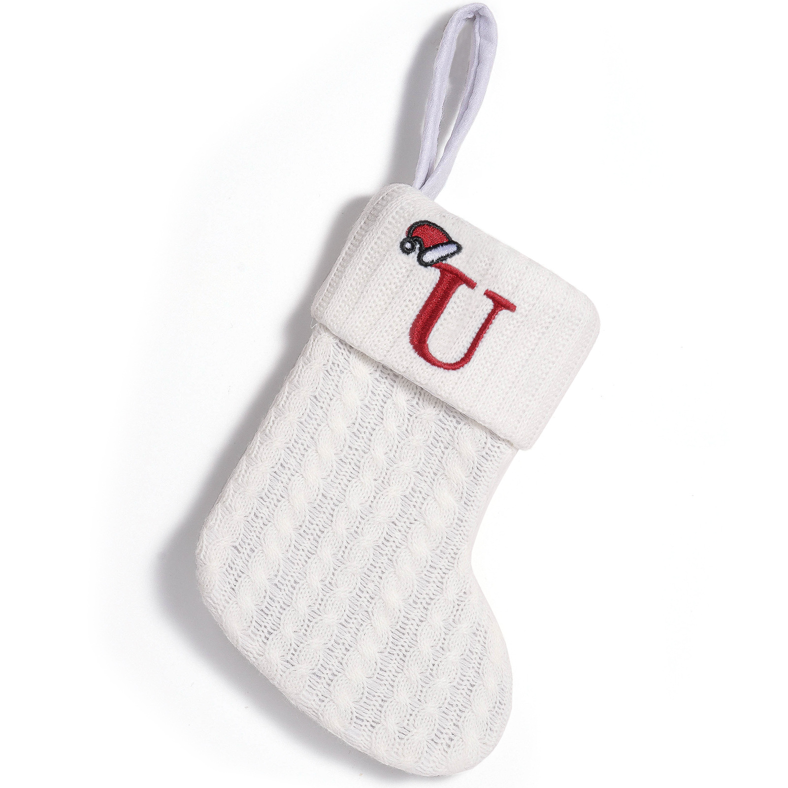 Cross-border blanco de punto de Navidad calcetines bolsas de regalo de Navidad decoración de letras creativas bordadas ventanas colgantes de regalo