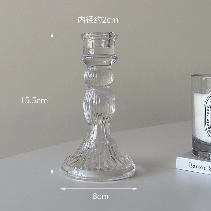 Стеклянная candlestick французский рельеф средний, прозрачное стекло декор столика 18 см