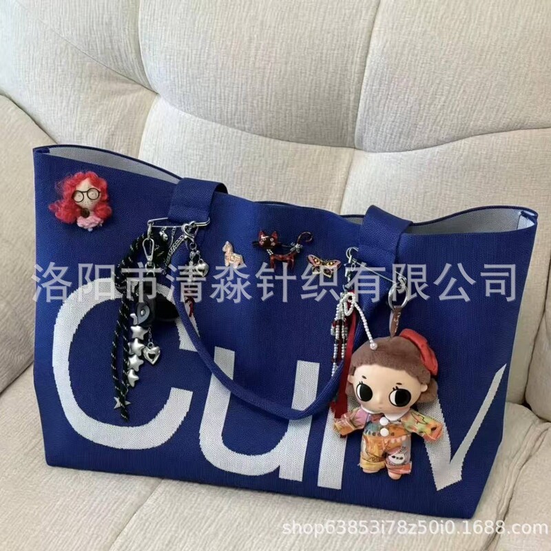 New cross-border knitted tote bag from the source factory, customizable with a logo, trendy women’s shoulder bag, large-capacity tote bag