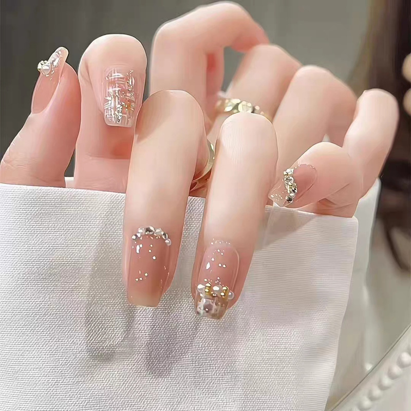 Gentle and Luxurious High-End Wearable Nail Art, Nail Tips, Wearable Nail Patches, Finished Pearl Nail Art Pieces, Fake Nail Tips