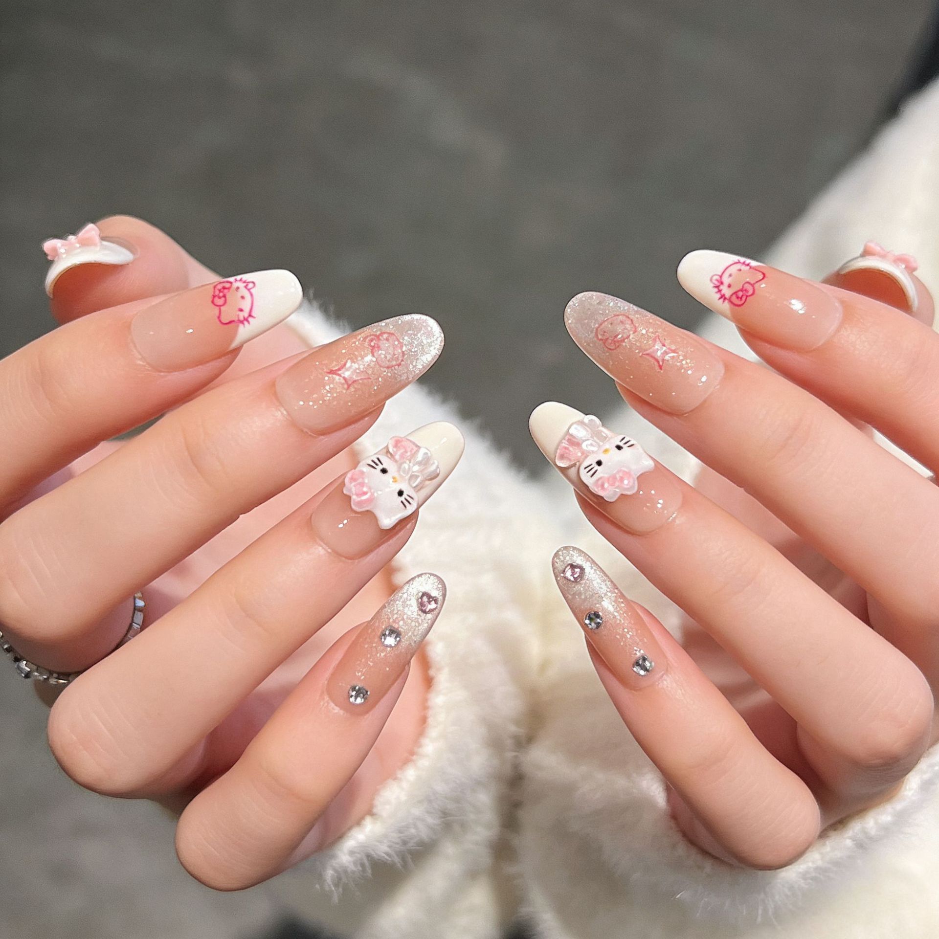 Uñas postizas de ojo de gato transfronterizas, piezas de uñas hechas a mano, uñas postizas, arte de uñas portátil, estilo largo de alta gama.