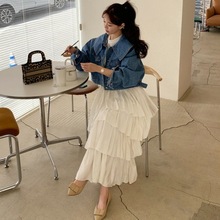 韩国chic法式时尚仙女气质百搭高腰花边半身裙蓬蓬蛋糕裙