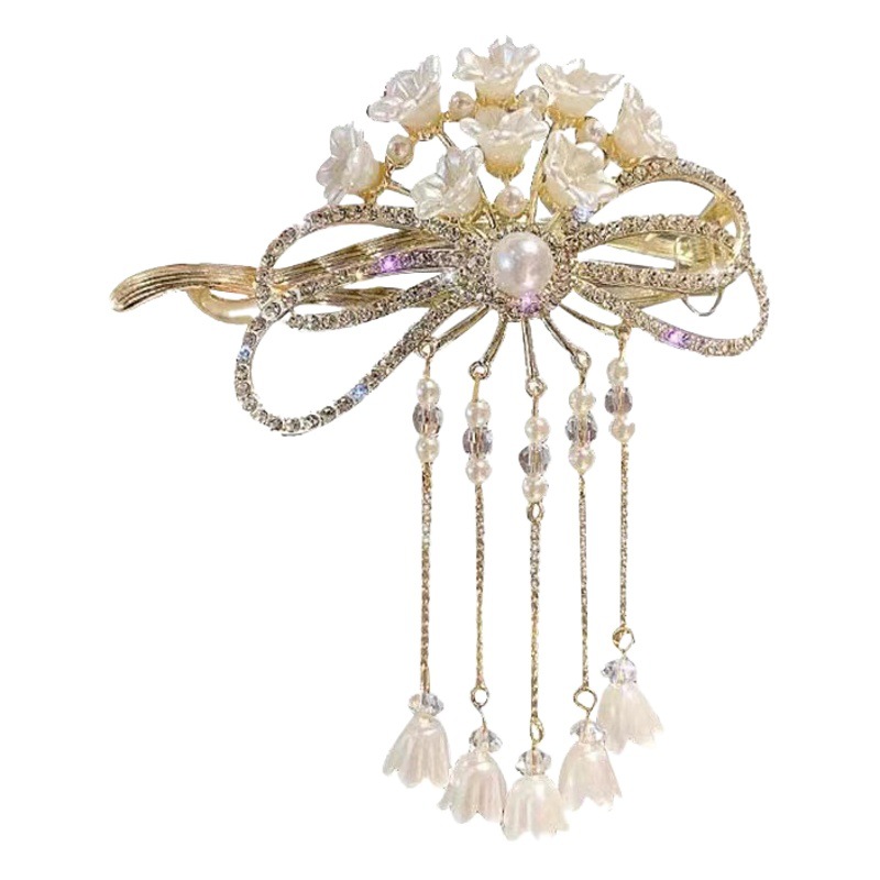 Orchid tassel twist clip 2023 new back head plate hairpin high-end hair accessories hair clip headdress for women