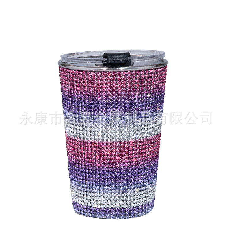 Taza de café incrustada en diamantes europea y americana nueva taza de paja de acero inoxidable 304 de una sola capa portátil taza de coche taza