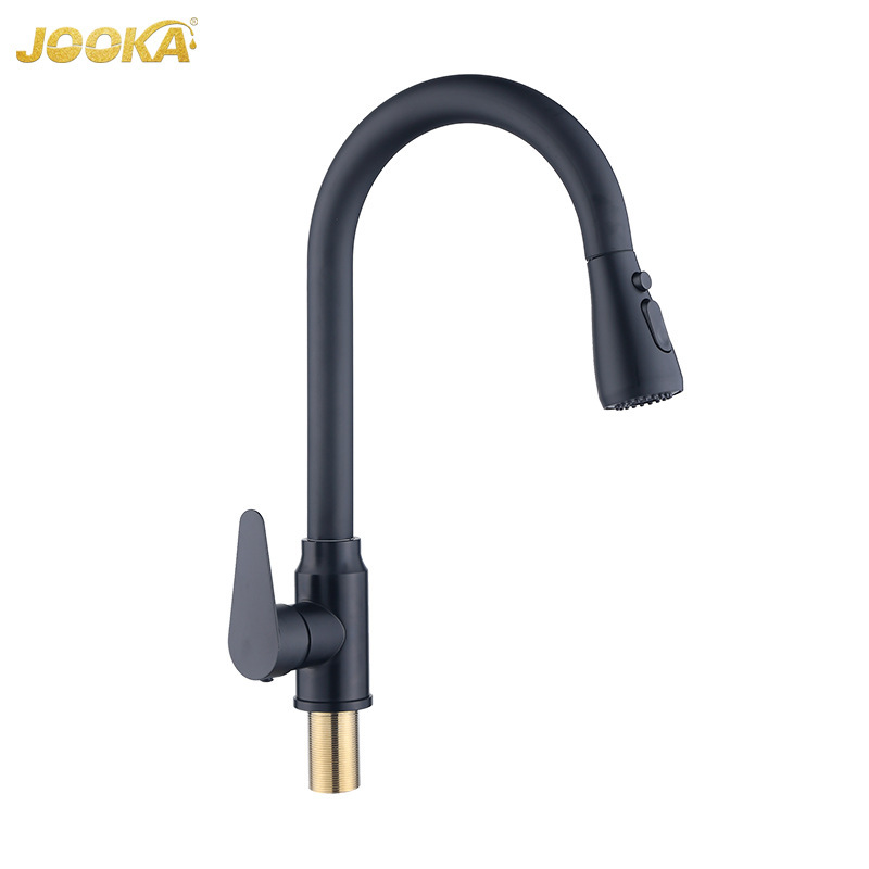 Best-Selling Black Classic Pull-Out Style Stainless Steel Flexible Water Outlet Kitchen Faucet in South America for Home Use