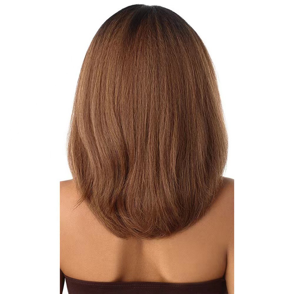 Parrucca sintetica corta e dritta - Bob pretagliato in fibra resistente al calore con riga centrale - Attaccatura dei capelli naturale per donna (colori multipli)_voghion.com