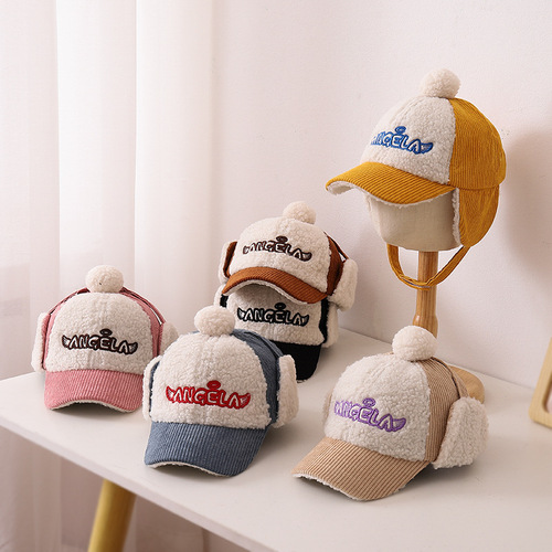 Korean style children's hat autumn and winter ear protection warm hat boy corduroy peaked hat female baby winter fashion baseball cap