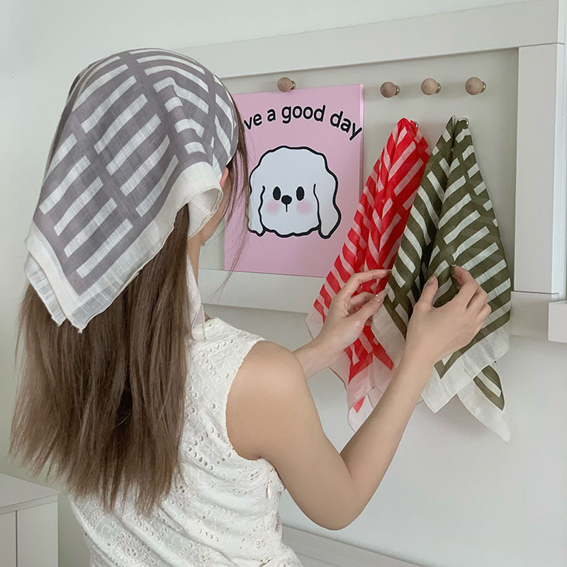 Bufanda de seda, bufanda cuadrada pequeña, nuevo protector de cuello a rayas, bufanda pequeña, bufanda de bosque literario, diadema pastoral femenina de verano, accesorios para el cabello