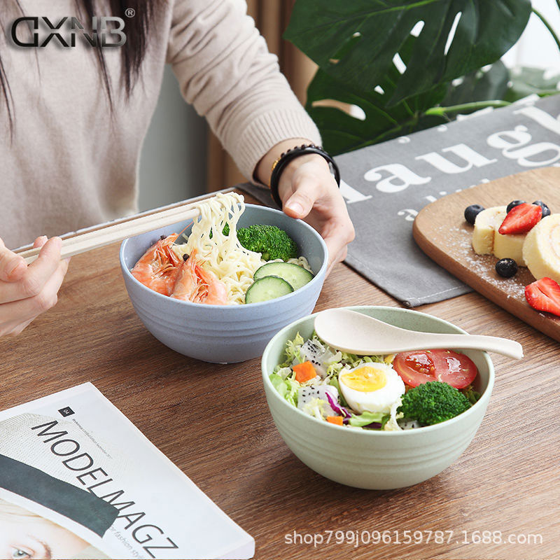밀 밀짚 대형 램 국수 그릇 가정용 낙하 방지 밥 수프 그릇 숟가락 젓가락 세트 성인 어린이 인스턴트 국수 그릇 식기